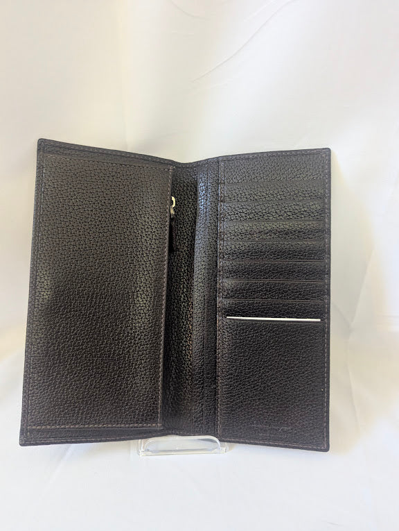 Ferragamo Dark Brown Leather Long Bifold Wallet