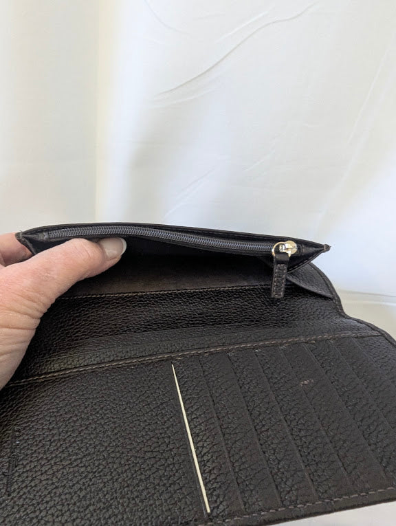 Ferragamo Dark Brown Leather Long Bifold Wallet