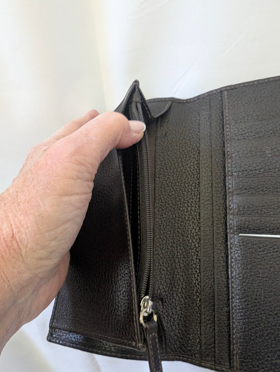 Ferragamo Dark Brown Leather Long Bifold Wallet