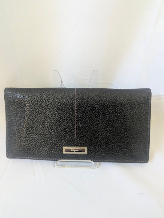 Ferragamo Dark Brown Leather Long Bifold Wallet