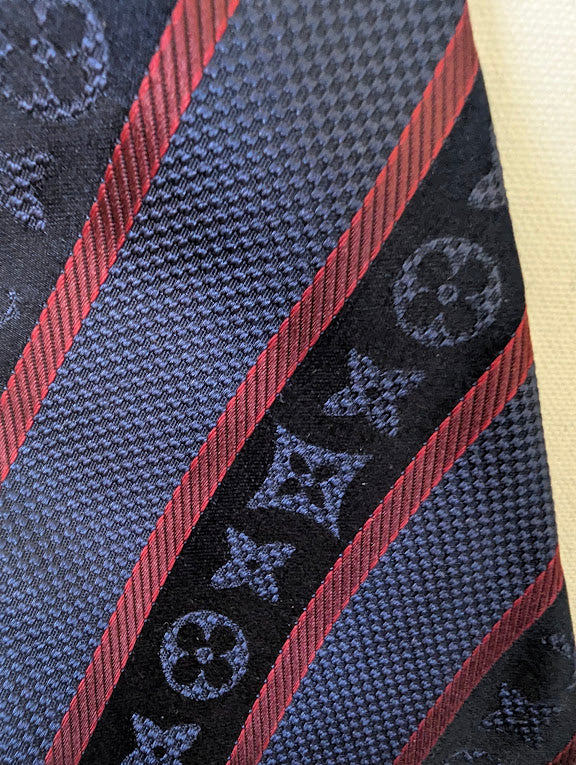Louis Vuitton Monogram Navy Blue Men's Silk Tie