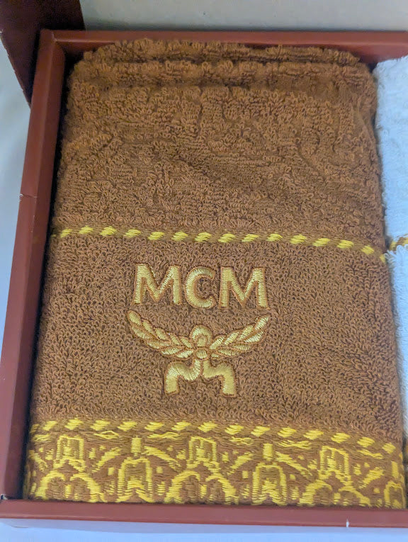 MCM White and Gold Hand Towel Set in Box