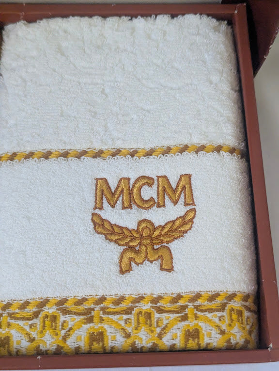 MCM White and Gold Hand Towel Set in Box
