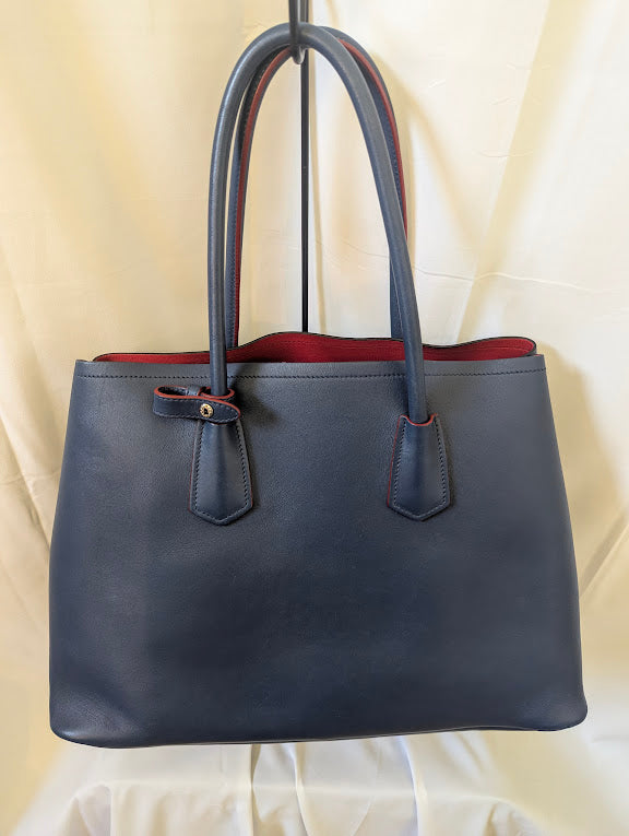 Prada Cuir Saffiano Double Tote Blue Leather Top Handle Large Bag