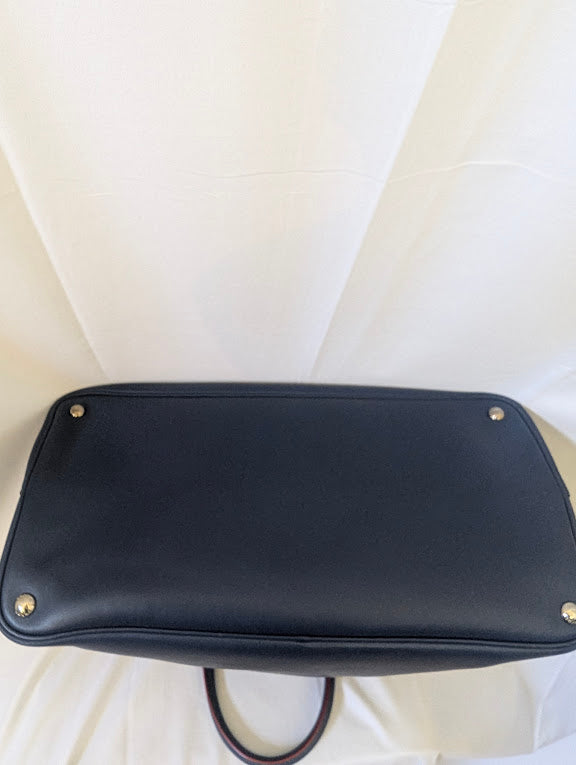 Prada Cuir Saffiano Double Tote Blue Leather Top Handle Large Bag