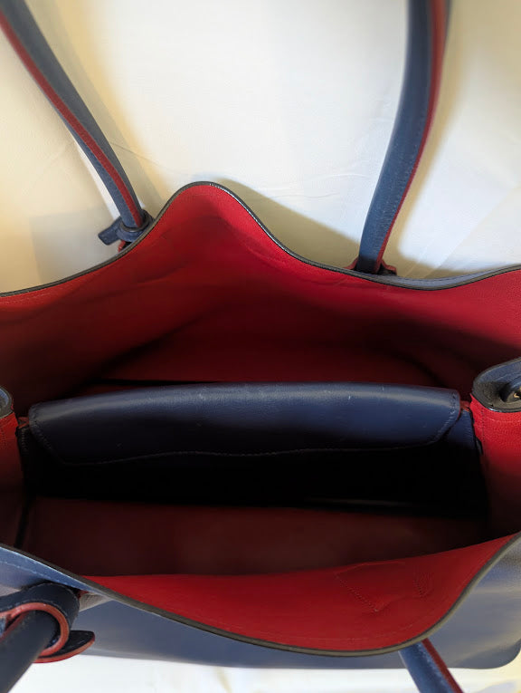 Prada Cuir Saffiano Double Tote Blue Leather Top Handle Large Bag