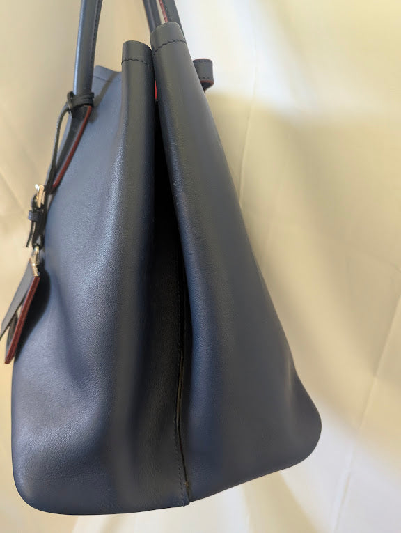 Prada Cuir Saffiano Double Tote Blue Leather Top Handle Large Bag
