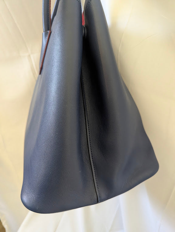 Prada Cuir Saffiano Double Tote Blue Leather Top Handle Large Bag