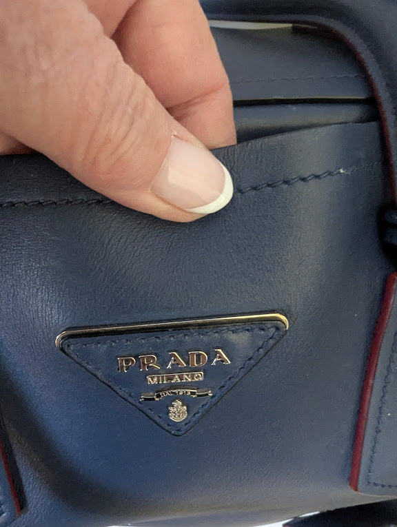 Prada Cuir Saffiano Double Tote Blue Leather Top Handle Large Bag