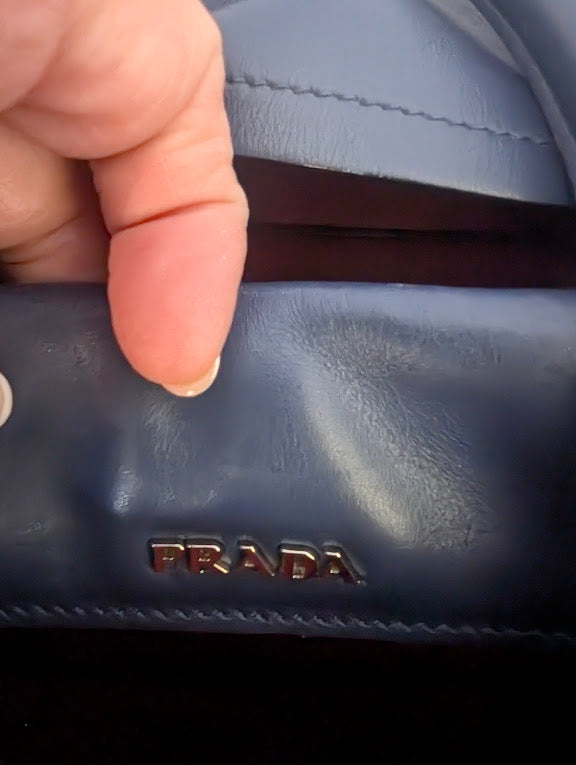 Prada Cuir Saffiano Double Tote Blue Leather Top Handle Large Bag