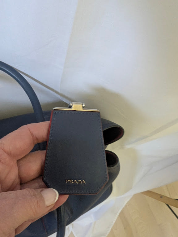 Prada Cuir Saffiano Double Tote Blue Leather Top Handle Large Bag