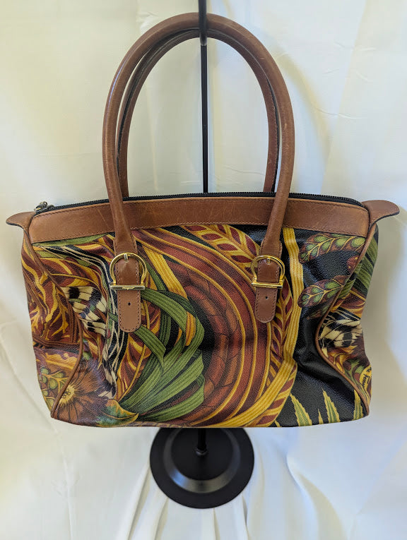 Ferragamo Limited Edition Seri Floral Tropical Print Leather Boston Bag