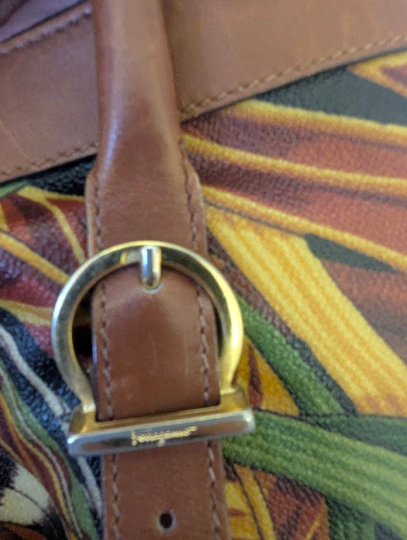 Ferragamo Limited Edition Seri Floral Tropical Print Leather Boston Bag