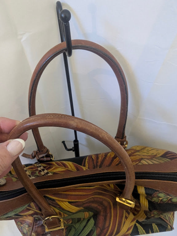 Ferragamo Limited Edition Seri Floral Tropical Print Leather Boston Bag