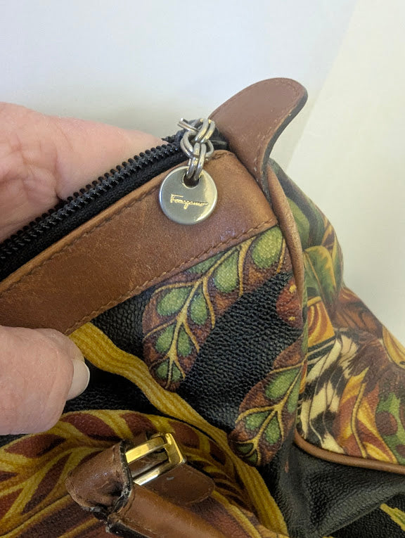 Ferragamo Limited Edition Seri Floral Tropical Print Leather Boston Bag