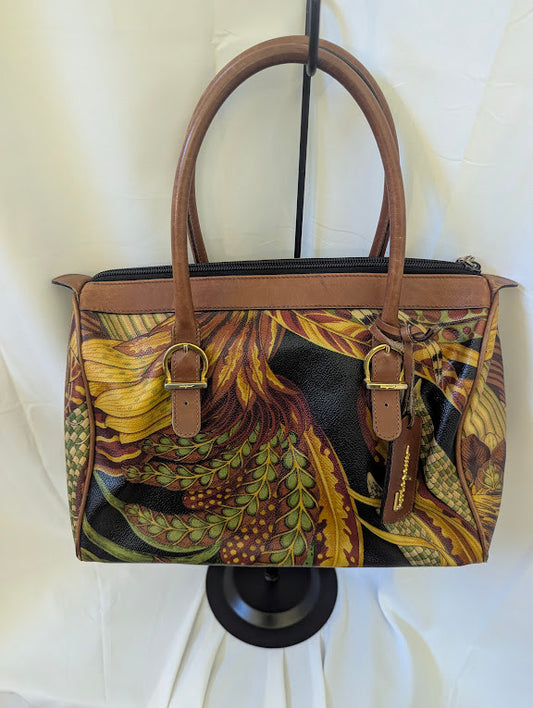 Ferragamo Limited Edition Seri Floral Tropical Print Leather Boston Bag
