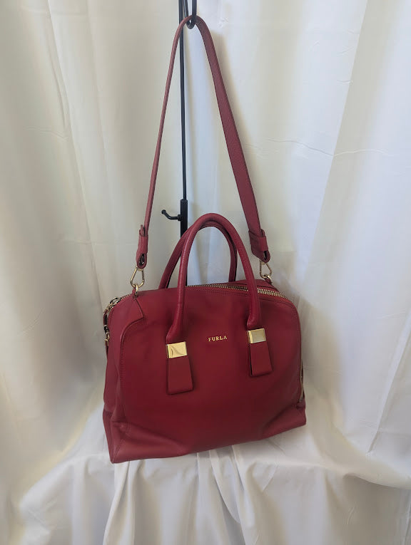 Furla Red Leather Handbag with Shoulder Strap