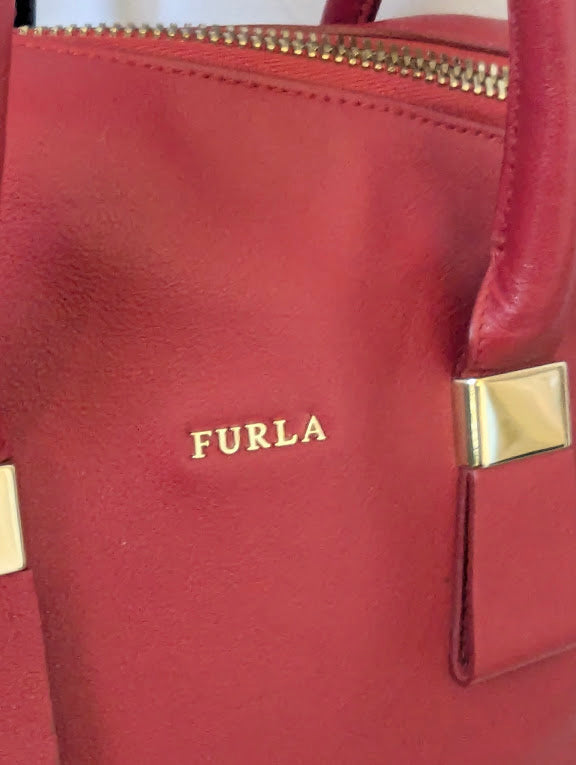 Furla Red Leather Handbag with Shoulder Strap