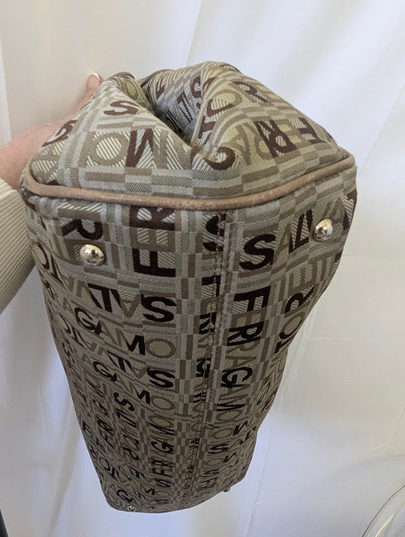 Ferragamo All Over Brown and Tan Pattern Shoulder Bag