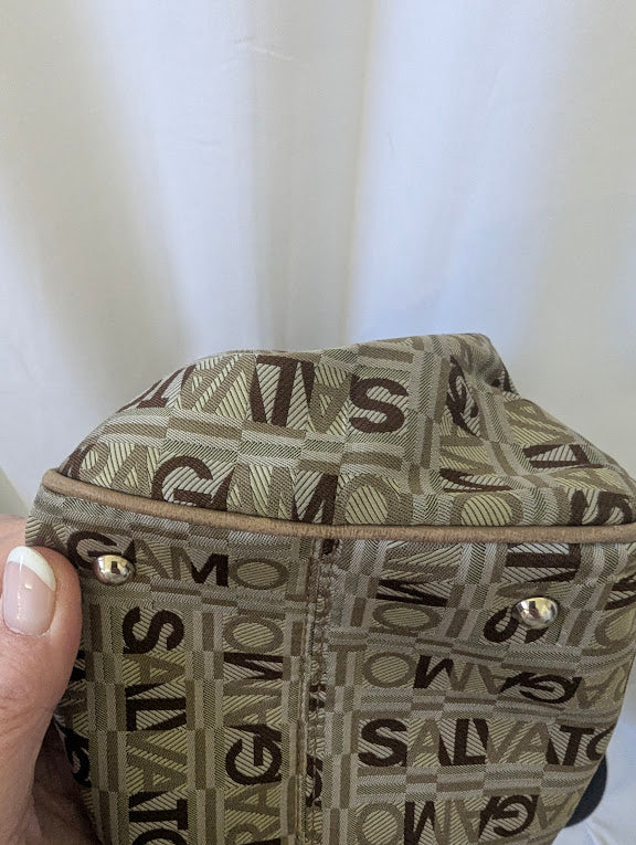 Ferragamo All Over Brown and Tan Pattern Shoulder Bag