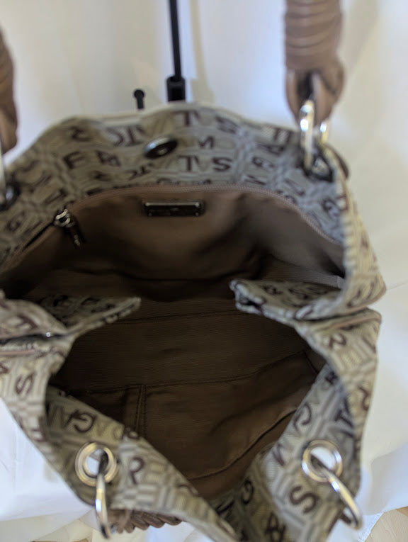 Ferragamo All Over Brown and Tan Pattern Shoulder Bag