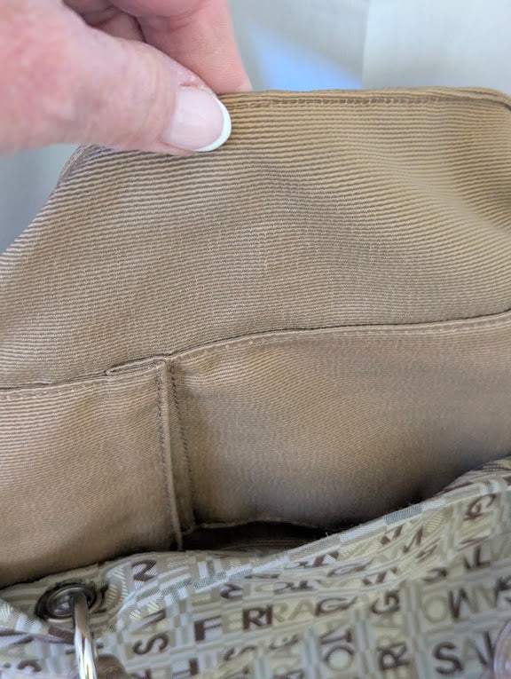 Ferragamo All Over Brown and Tan Pattern Shoulder Bag