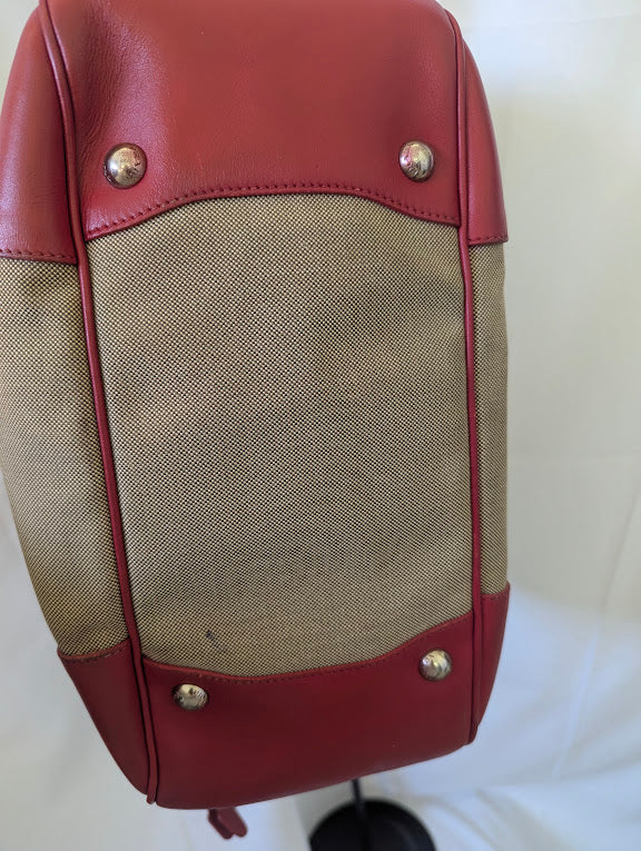 Prada Canapa Logo Jacquard Hobo Bag with Red Leather