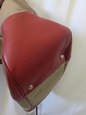 Prada Canapa Logo Jacquard Hobo Bag with Red Leather