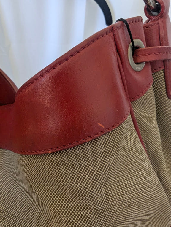 Prada Canapa Logo Jacquard Hobo Bag with Red Leather