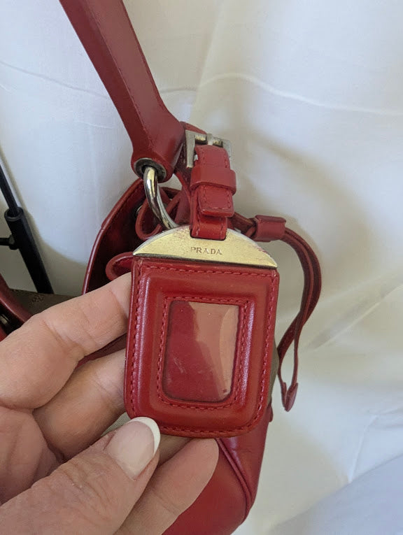 Prada Canapa Logo Jacquard Hobo Bag with Red Leather