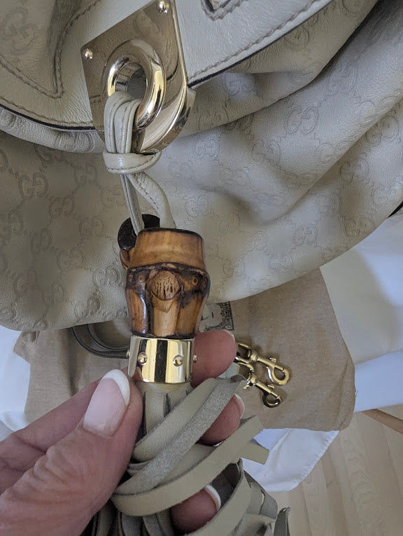 Gucci GG Indy Hobo Ivory Bamboo with Tassels Medium