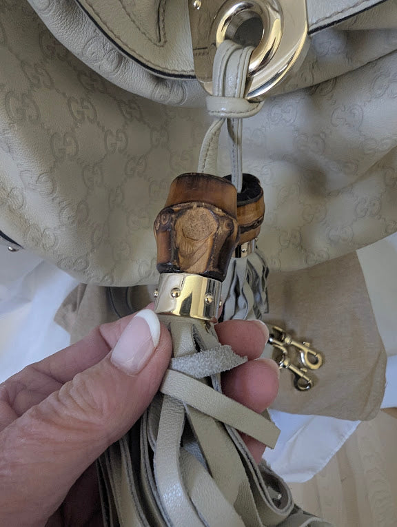 Gucci GG Indy Hobo Ivory Bamboo with Tassels Medium