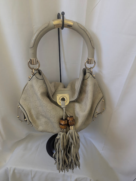 Gucci GG Indy Hobo Ivory Bamboo with Tassels Medium