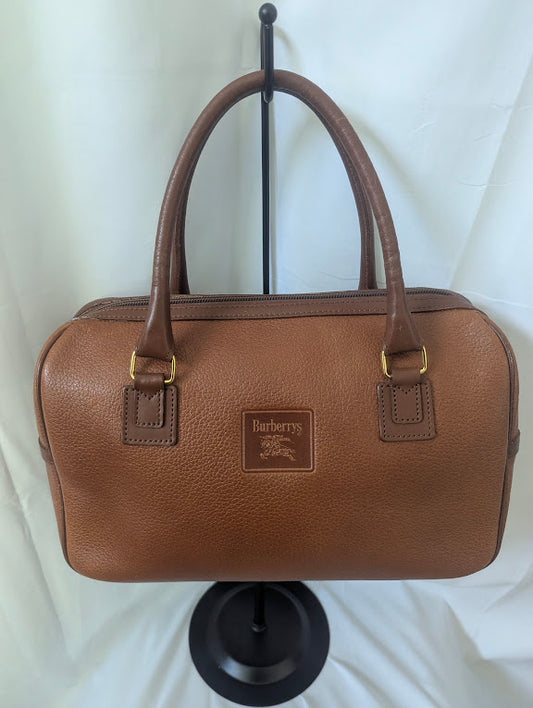 Burberry Vintage Caramel Brown Leather Boston Handbag