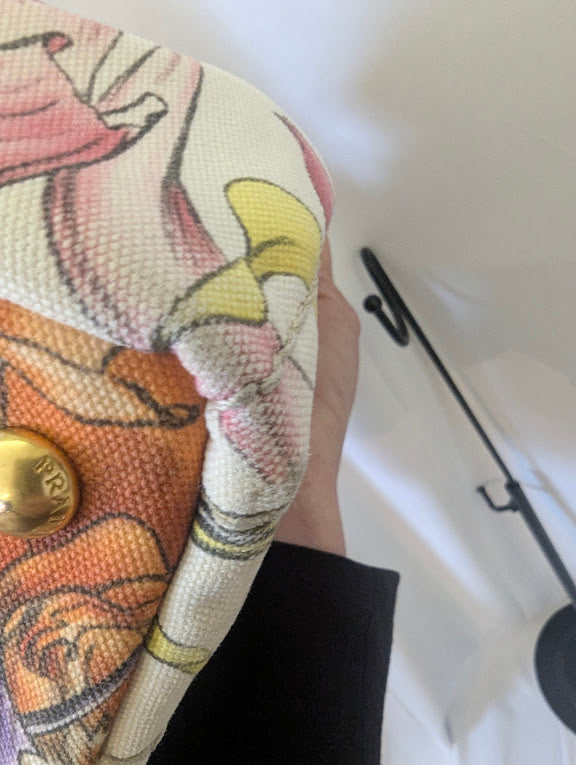 Prada Beige Floral Canapa with Crossbody Strap