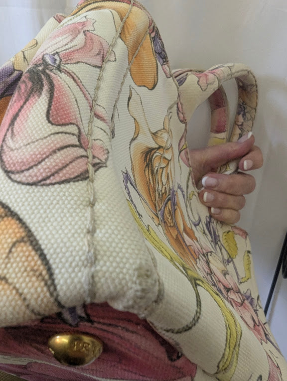 Prada Beige Floral Canapa with Crossbody Strap