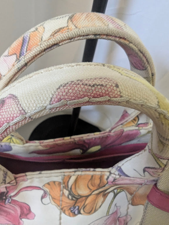 Prada Beige Floral Canapa with Crossbody Strap