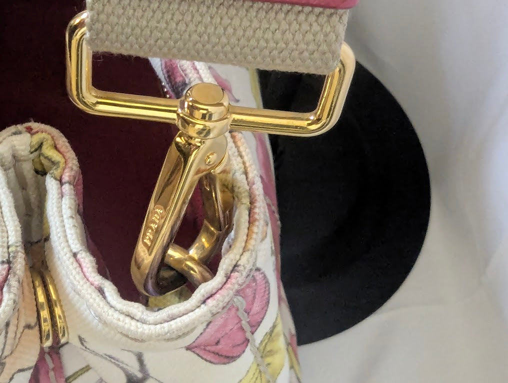Prada Beige Floral Canapa with Crossbody Strap
