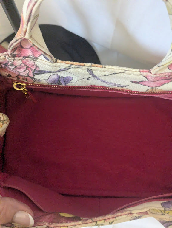 Prada Beige Floral Canapa with Crossbody Strap