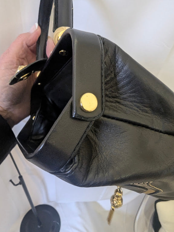 Bally Black and Gold Leather Handbag