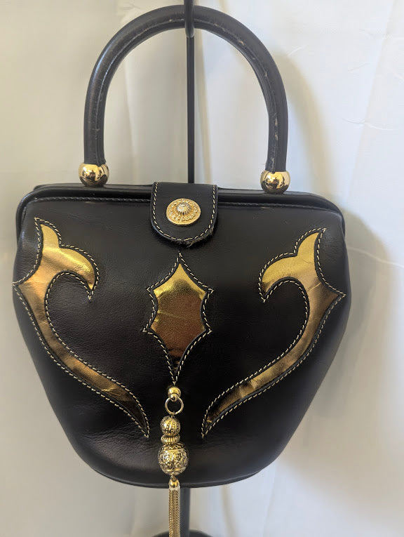 Bally Black and Gold Leather Handbag