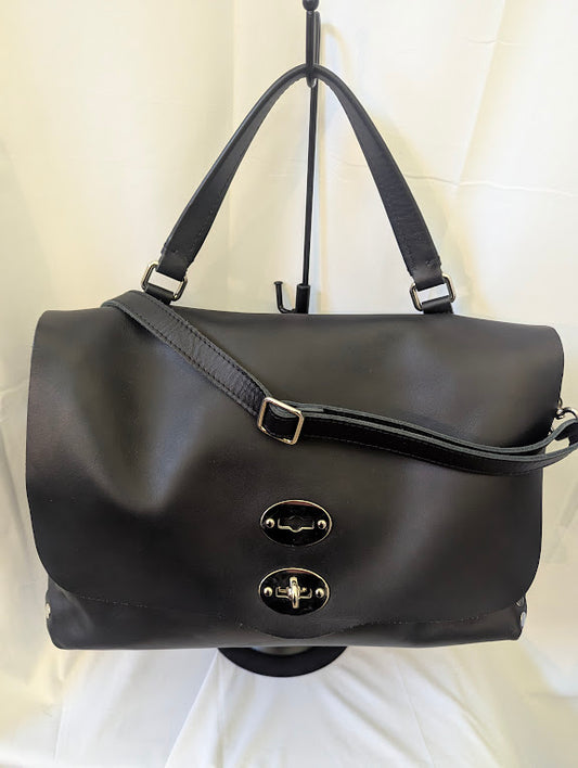 Zanellato Black Leather Handbag with Cross Body Strap