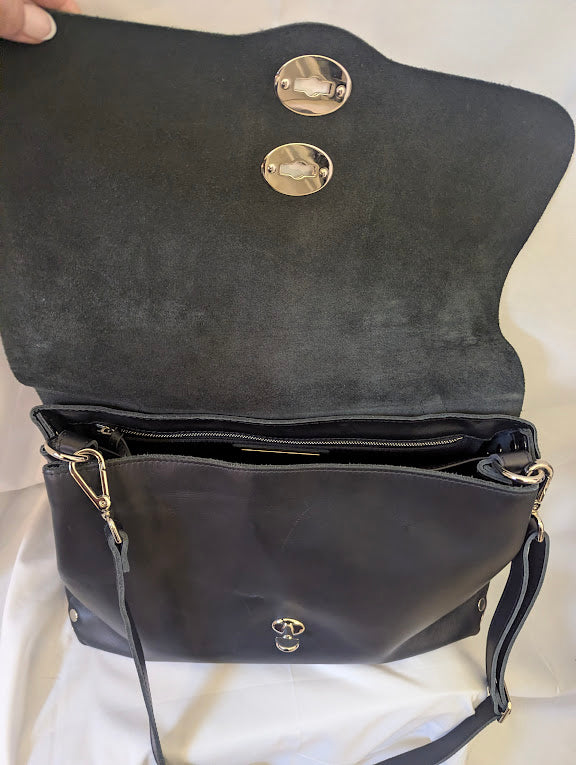Zanellato Black Leather Handbag with Cross Body Strap