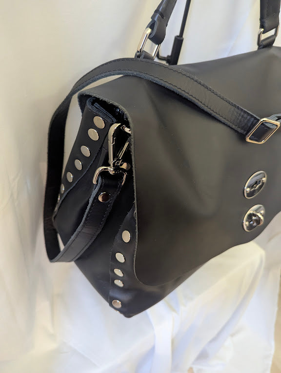 Zanellato Black Leather Handbag with Cross Body Strap