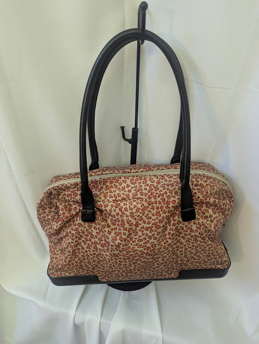 Bottega Venetta Vintage Red Leopard Print Canvas Handbag