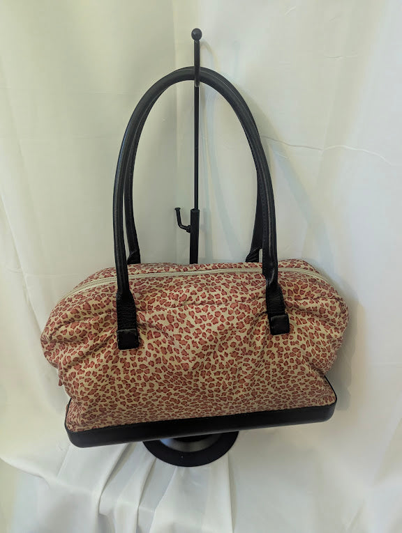 Bottega Venetta Vintage Red Leopard Print Canvas Handbag