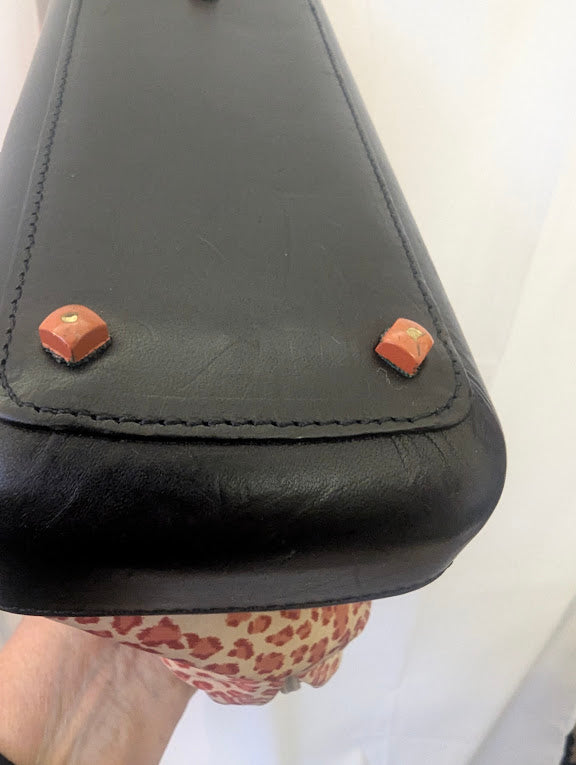 Bottega Venetta Vintage Red Leopard Print Canvas Handbag