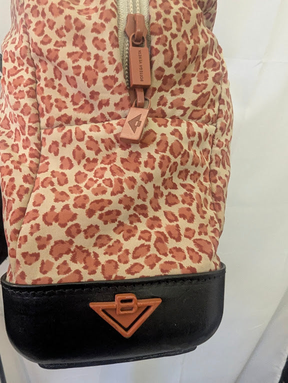 Bottega Venetta Vintage Red Leopard Print Canvas Handbag