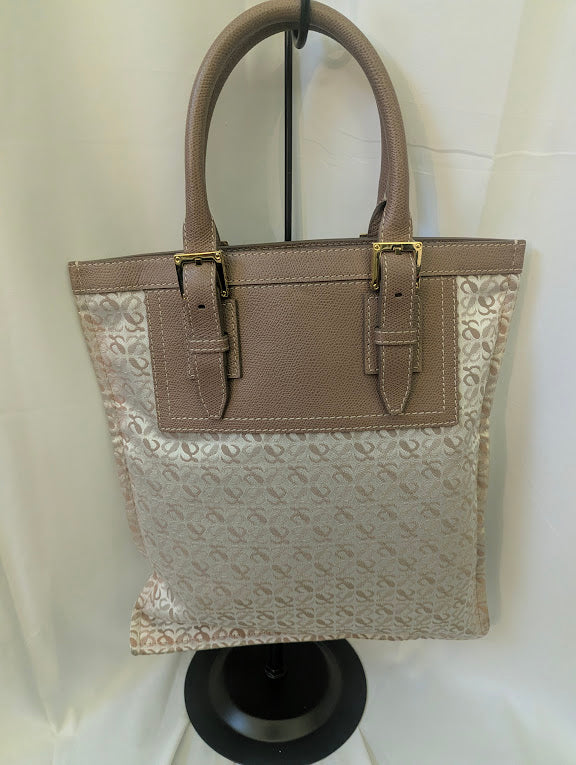 Loewe Repeat Anagram Print White/Beige Canvas with Tan Leather Trim Tote Bag