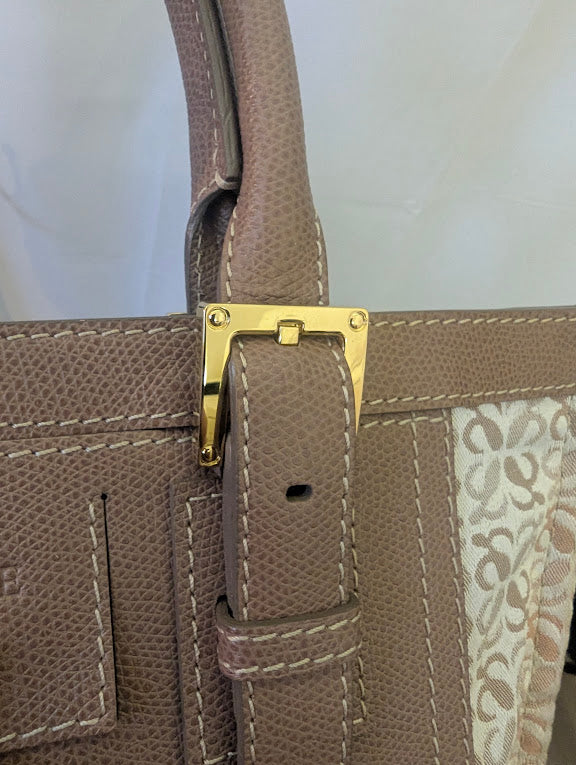 Loewe Repeat Anagram Print White/Beige Canvas with Tan Leather Trim Tote Bag